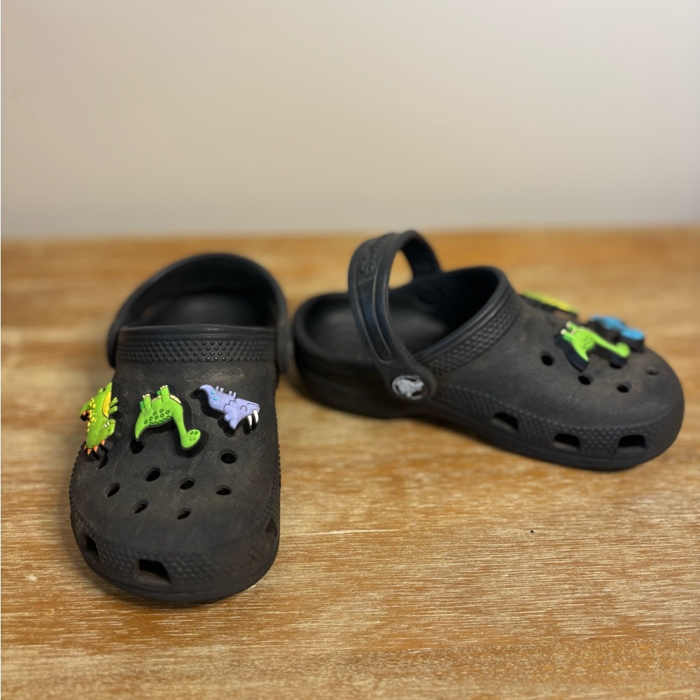 CROCS Black Water Shoes Classic Comfort with Dinosaurs